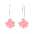 Bohemian Daisy Flower Matte Floral Long Petal Drop Dangle Earrings Layered Tiered for Women Chic Boho Wedding Jewelry - color: Pink