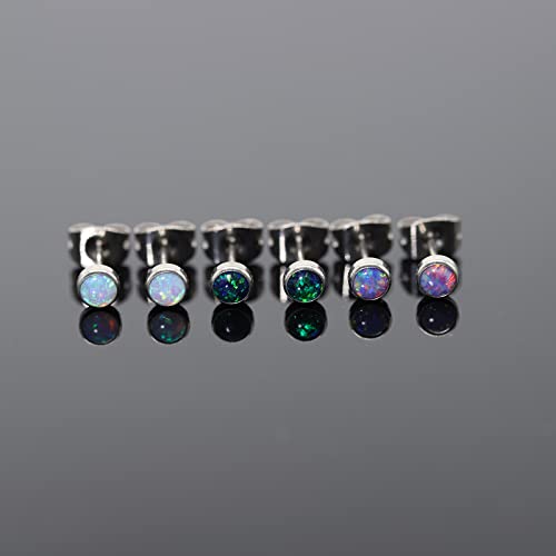 G23 Titanium Opal Stud Earrings for Women Girls Hypoallergenic Earring with 4mm 5mm Birthstone for Sensitive Ear Fashion Women's Jewelry(2pcs) - color: Black Opal 1, size: 5mm