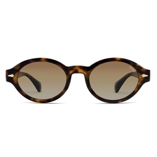 SOJOS Retro Oval Polarized Sunglasses for Women Men Chic Trendy 90s Sunnies Shades UV protection Sun Glasses SJ2630 - color: Tortoise Frame Brown Grading Lens