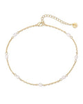 PAVOI 14K Gold Plated Anklet for Women - Trendy Link Chain Ankle Bracelet Summer Jewelry - Boho Dainty Anklets with Cubic Zirconia, Beaded, Evil Eye, Star, Station, Pearls Adjustable Gold Jewelry - style: Pearl Station