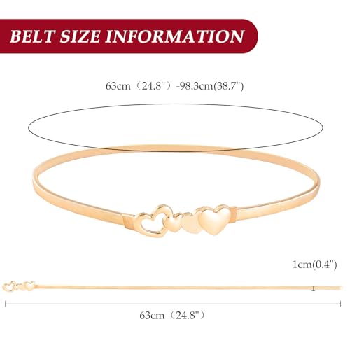 E-Clover Womens Fashion Metal Stretch Waist Skinny Belt Waistband - color: Gold Heart