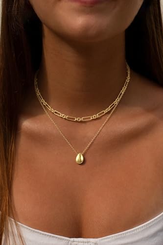 BERISO 14K Gold Plated Layered Necklace for Women, 3 Layer Dainty Gold Necklace with Minimalist Pendant, Elegant Everyday Gold Jewelry Gift - style: layered necklace-G