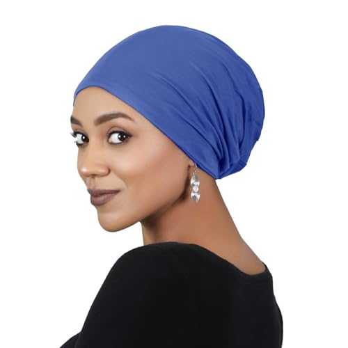 Hats Scarves & More Bamboo Slouchy Beanie for Women Chemo Headwear Moisture Wicking Cancer Turban Head Wrap Snood - color: Iris Blue