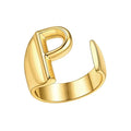 FindChic Customizable Initial Ring Statement 18K Gold Plated Fashion Cuff Rings for Women Alphabet Letter A to Z Resizable Knuckle Ring (with Gift Box) - color: P