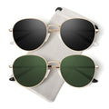 GQUEEN Retro Round Polarized Sunglasses Womens Men Spring Hinge Metal Frame Trendy Hippie Oval Sun Glasses Shades UV400 - color: 2 Gold Black & Gold Green