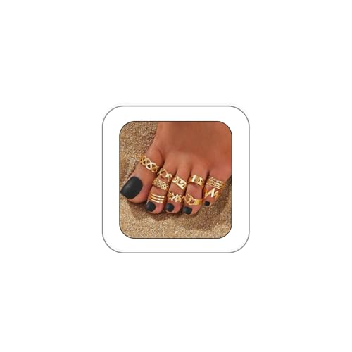 INENIMARTJ Gold Toe Rings for Women, Vintage Style Open Ring Set, Adjustable Summer Beach Foot Jewelry - color: Gold