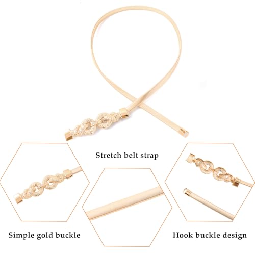 E-Clover Womens Fashion Metal Stretch Waist Skinny Belt Waistband - color: Gold Loops-03