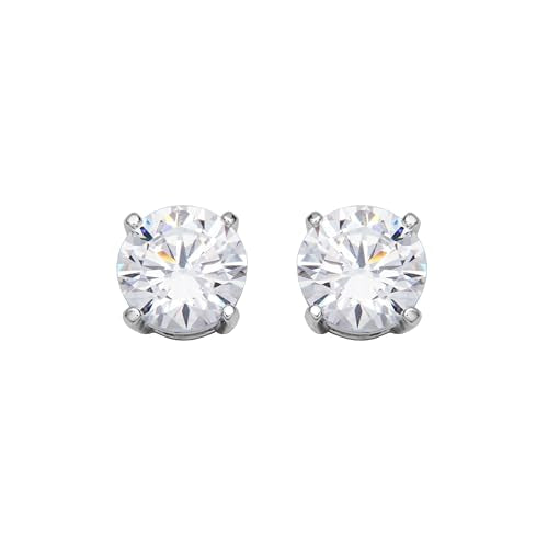 Amazon Essentials Plated Sterling Silver Cubic Zirconia Stud Earrings (Round & Princess) - color: White/Platinum, size: 7.5 mm, style: Round Cut