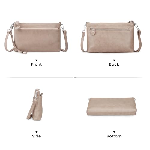 befen Genuine Leather Wristlet Clutch Wallet Purses with RFID Blocking, Small Crossbody Bags Shoulder Handbag for Women - color: Nude