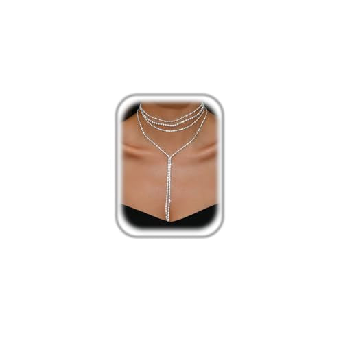 Boho Layered Necklaces for Women Fashion Y Long Neckalce Statement Long Sweater Chain Necklace Black Shiny Choker Necklace Wedding Bridal - color: Style-A