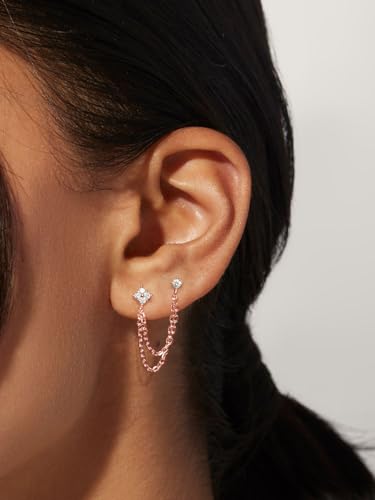 Freekiss Gold Chain Studs Earrings for Women Trendy: Hypoallergenic 14K Gold Plated Dangle Earrings Dainty Small Long Chain Earring Set Fashion Gold Jewelry for Women - style: 4cz chain earrings-RG