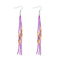 Native Long Beaded Tassel Earrings for Women, Boho Handmade Colorful Beads Statement Dangle Earing Prom Jewelry Gift. - color: Purple Violet
