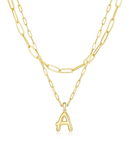 adoyi Dainty Heart Initial Necklaces 14K Gold Plated Layered Letter A-Z Pendant Necklace Stack Trendy Jewelry Birthday Valentines Gifts for Women Jewelry - color: Gold-Letter, style: A.