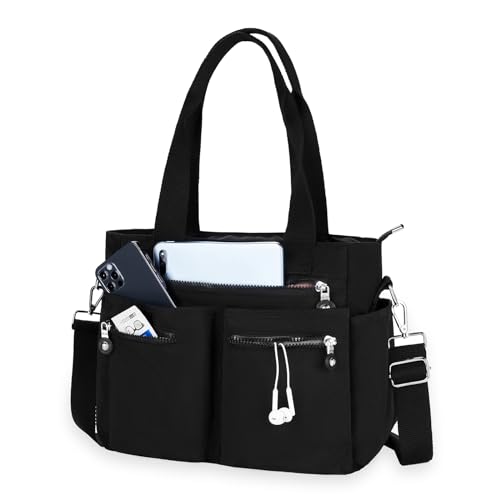 Tote Bag for Women Canvas Handbags for Woman Crossbody Bags with Multiple Pockets - color: Black