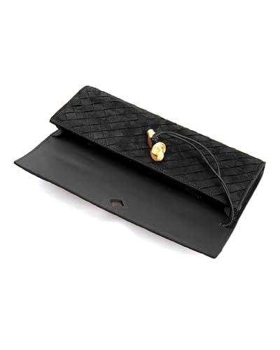 NEWBELLA Handwoven Women's Clutch Purse, Crossbody Bag with Adjustable Strap for Evening & Casual Use - color: Matted Black