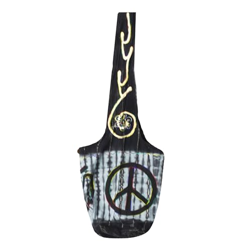 Mandala Crafts Hippie Bag, Large Boho Hobo Purse for Women, Crossbody Shoulder Sling Bags for Indie Style Bohemian Accessory - style: Black Om