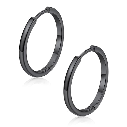 FaithHeart 925 Sterling Silver Post Huggie Hoop Earrings for Women, Silver Small Hoop Earring, Hypoallergenic Cartilage Earrings for Women - color: 01. Blank-Black, size: 18mm