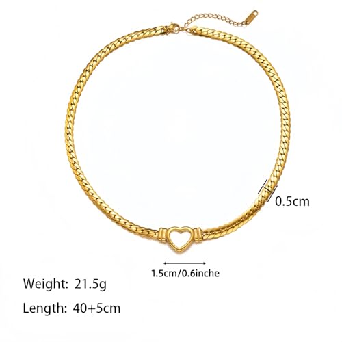Heart Choker,Stainless Steel Necklace for Women,Chunky Heart Pendant, 40cm Length, 21.5g Weight - color: gold