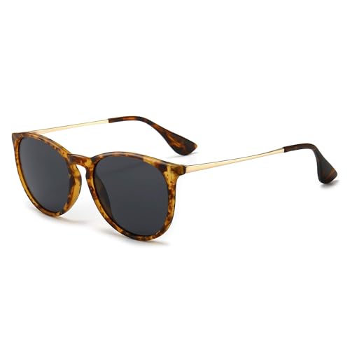 SUNGAIT Premium Vintage Round Sunglasses for Women Men Classic Retro Trendy Style - color: 07 Amber Frame (Matte Finish)/Polarized Gray Lens