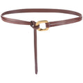 Genuine Leather Double Strap Tie Belt Adjustable Brown Cowhide Skinny Waistband - color: Dark Brown