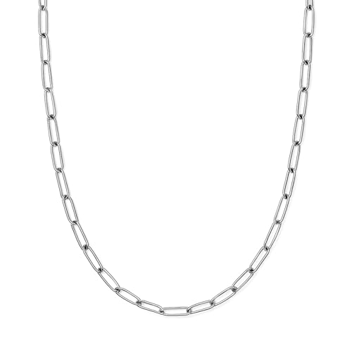 Destin Jewelry Paperclip Chain Necklace for Women, Waterproof 18K Gold Plated Stainless Steel, Hypoallergenic, Adjustable Layering Chain, Tarnish-Resistant, 2.5–6.5mm - color: Stainless Steel, size: 20" + 2", style: 4 MM