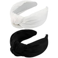 VELSCRUN 2 Pcs Wide Knotted Headbands for Women - Black & White Solid Head Bands for Top Knots, Washing Face, Gifts - color: Black, White