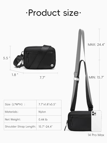 WESTBRONCO Small Crossbody Bags for Women Nylon with Adjustable Strap, Zipper Crossbody Purse, 1L Shoulder Bag for Travel - color: Black