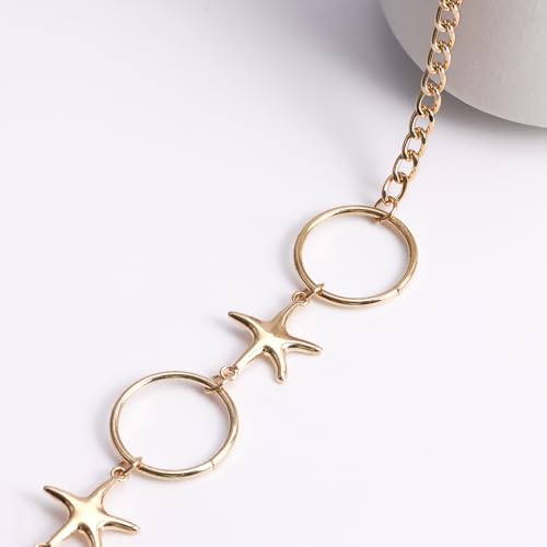 Gold Star Waist Chain Belt for Women Boho Sun Starfish Bikini Jewelry Festival Rave Outfits Waterproof Belly Body Chain - style: Starfish and Circle