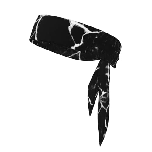 Sports Head Tie Westie Dogs Beach Summer Tropical Tie Sweatband Headband Men Women Elastic Bandana Adjustable Non-Slip Moisture Wicking for Running Football Yoga Workout Athletic Hair Ninja Head Band - color: Marble Print Black White