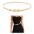 E-Clover Womens Fashion Metal Stretch Waist Skinny Belt Waistband - color: Gold Loops-03