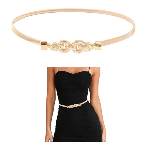 E-Clover Womens Fashion Metal Stretch Waist Skinny Belt Waistband - color: Gold Loops-03