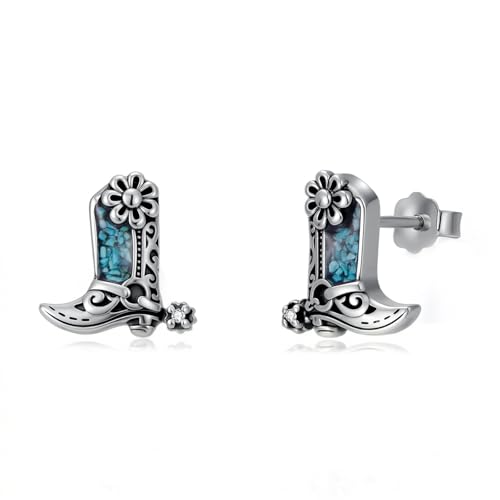 Western Earrings for Women 925 Sterling Silver Turquoise Western Country Dangle Drop Earrings Country Jewelry Gifts for Cowgirl Cowboy - style: Boot Stud