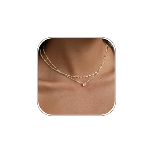 CAROVO Gold Necklace for Women Dainty 14K Gold Plated Choker Cross Flower Cubic Zirconia Necklaces Simple Layered Gold Chain Trendy Jewelry Gifts for Women - style: C:Layered CZ Necklace