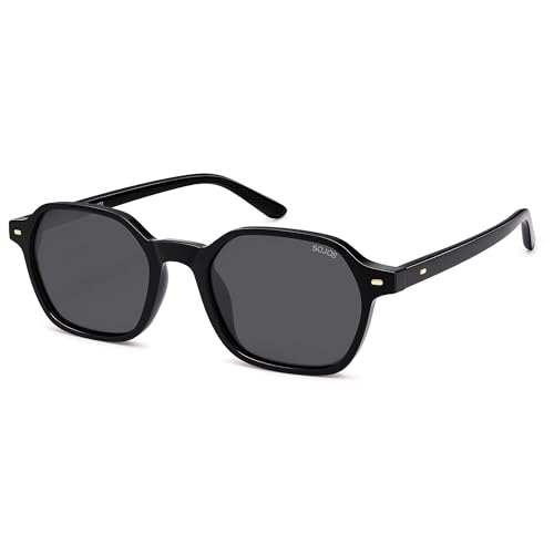 SOJOS Retro Square Polarized Sunglasses Womens Men Trendy 70s Thin Slim Shades Sunnies SJ2674 - color: Black Frame Grey Lens