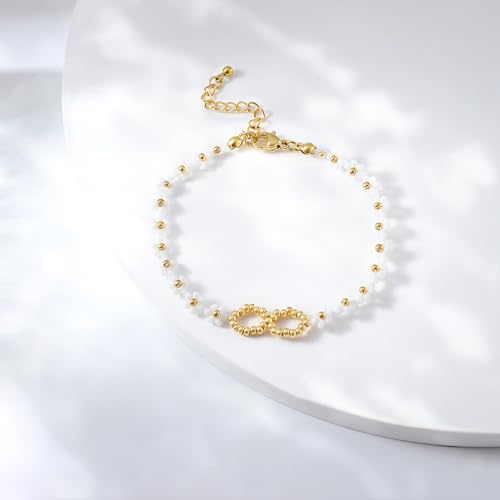 Dainty Gold Plated Pearl Crystal Beaded Bracelets Set for Women 14K Gold Plated Bead Pearl Beads Bracelet Stackable Paperclip Link Chain Bracelets Gold Plated Bracelets for Women Trendy Jewelry - color: Style3-daisy bracelet-1