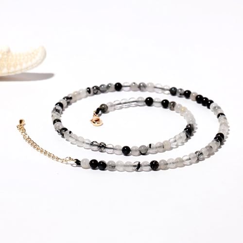 Simple Choker Necklace for Women Real Stone and Crystals Necklaces 4mm Beaded Choker Jewelry Meditation Gift for Women (16"+2") - style: Black Rutilated Quartz
