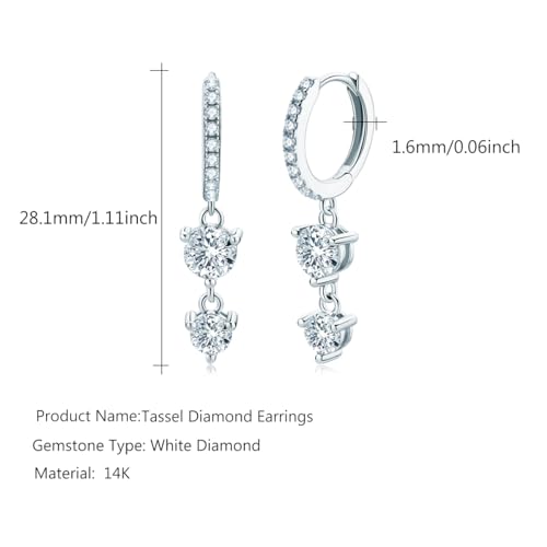 14K Gold over S925 Sterling Silver Long Tassel 0.8ct Diamond Hinged Hoop Earrings, VVS1 D-Color Drop Earrings Luxurious Gift for Anniversary - color: White Gold