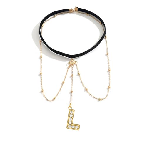 Letter Initial Leg Chain Thigh Jewelry for Women Summer Beach Bead Leg Chain Name Elegant Elastic Body Chain Jewelry - color: L