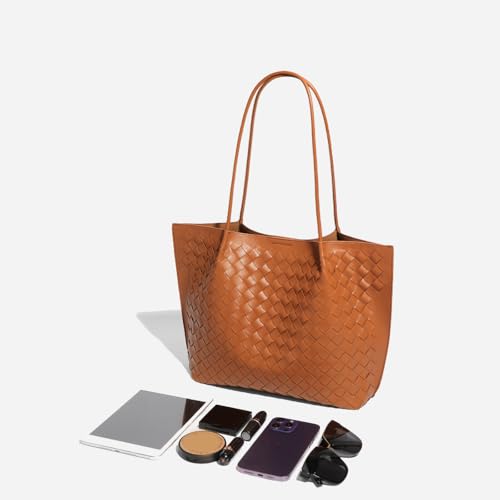 Women's Luxury Handmade Woven Tote Bag, Beach Bag Set, Elegant Age Reducing Travel Commuter Bag Set - color: 1# Black