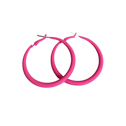 Colorful Matte Hoop Earrings 80s Hoop Earring Retro Earrings Neon Earrings Bright Fluorescence Round Hoop Earings for Women - color: rose