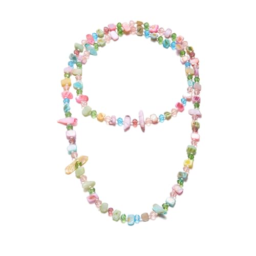 Irregular shell glass Long Necklace for Women Colorful Natural Irregular Sea Shell Crystal Beads Necklace Boho Statement Sweater Jewelry