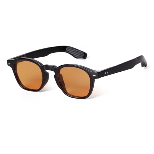 SORVINO Retro Round Sunglasses for Men Women Vintage Unisex Stylish Small Circle Tinted Sun Glasses 46mm - color: Black/Orange Tinted
