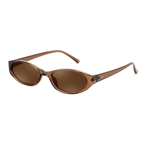 FEISEDY Retro Oval Womens Sunglasses, Trendy Cat Eye Skinny Chic Narrow Y2K 90s Small Sunnies B9177 - color: Brown Frame - Brown