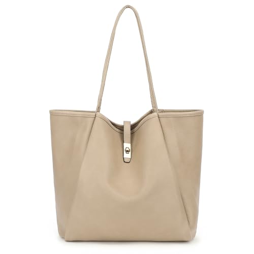 TANTOMI Tote Bag for Women Vegan Leather Purses and Handbags Ladies Waterproof Big Shoulder Bag for Travel - color: A-beige