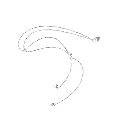 HUNO Sexy The Bikini Back Necklace Pearl Backdrop Necklace Body Chain for Women Bridal Jewelry - color: Silver