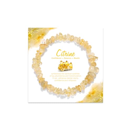 Natural Gemstone Beads Bracelets Healing Crystal Stone Beaded Bracelet for Women Men Handmade Spiritual Jewelry Gifts - color: Citrine, size: Chips Beads