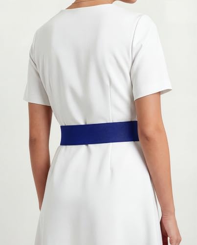 BlackButterfly Wide Elastic Waist Cinch Stretch Waistband Retro Vertical Clasp Buckle Belt - color: Royal Blue, size: XX-Large