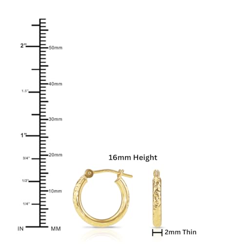 14k Yellow Gold Hand Engraved Diamond-cut Round Hoop Earrings - style: 16mm (0.63 inch)