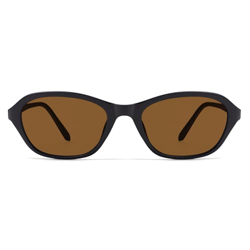 SOJOS Retro Oval Sunglasses for Women Trendy Cat Eye Narrow Chic Y2K 90s Sunnies SJ2685 - color: Matte Black/Brown