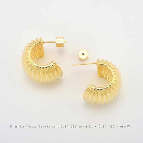 RENAIZ Bold Statement Hoop & Stud Earrings for Women – 14K Gold & Rhodium Plated Maximalist Jewelry, Chunky Geometric Boho Earrings, Hypoallergenic Non-Tarnish Trendy Gift - color: Yellow Gold, style: Chunky